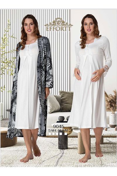 EM&FA TEKSTİL Pregnant Maternity Nightgown Set with Robe