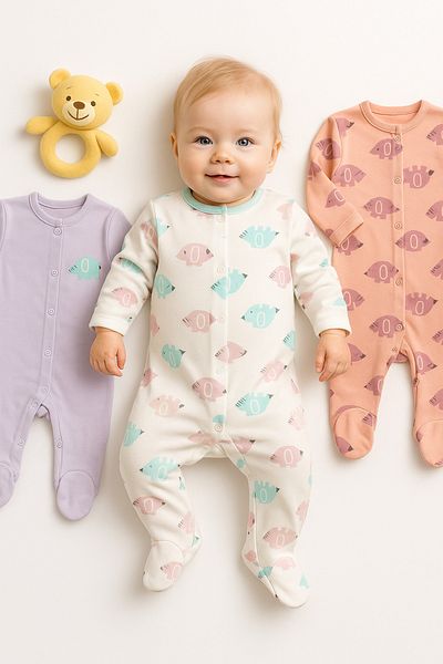 İZYALİF BABY Baby Girl 3-Piece Jumpsuit Set Hospital Release Cotton Snap Booties