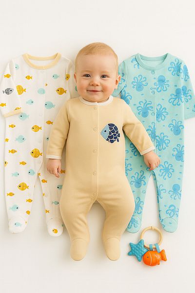 İZYALİF BABY Baby Boy 3-Piece Jumpsuit Set Hospital Release Cotton with Booties