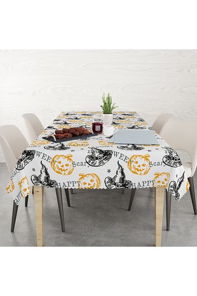 yok yok evim eve dair her şey Halloween Patterned Halloween-Themed Linen Effect Worry-Free Tablecloth