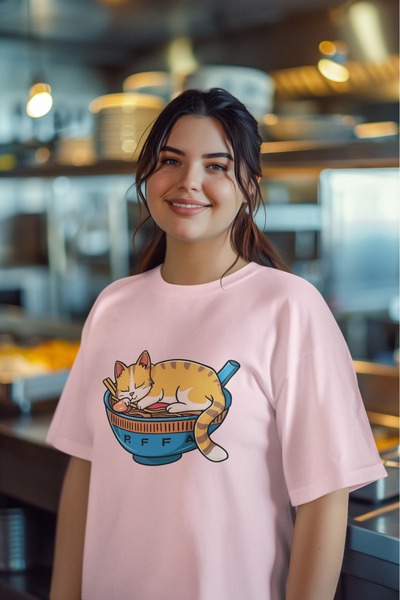 ArtYus تي شيرت بأكمام قصيرة ورقبة دائرية مطبوع عليه سوشي كات للبنات/النساء