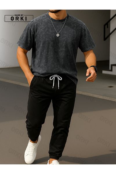 EFFRENATU Power Fit – Oversize Batik T-Shirt & Black Pants Jogger Tracksuit Set