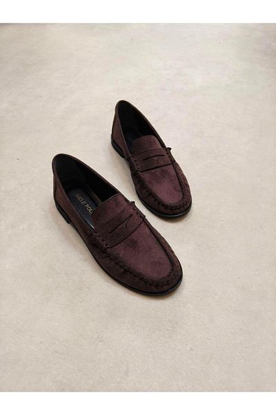 diclepolat Lucy Women's Loafer Saddle Detailed Comfortable Daily Shoes Brown Suede