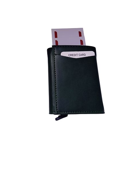 ENGIN Unisex Green Vegan Faux Leather Wallet Card Holder with Coin Compartment and Slide Mechanism
