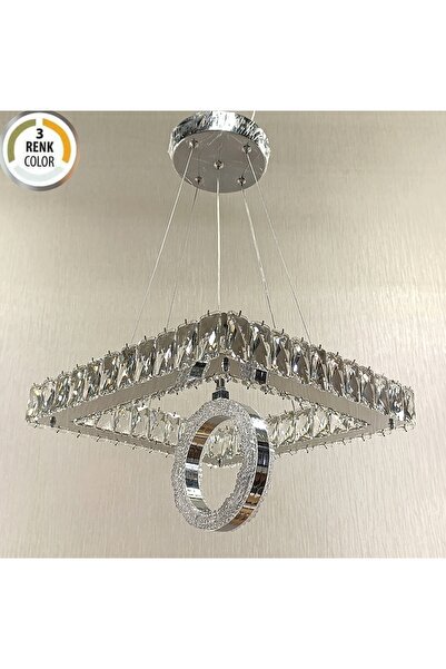 TREND KRİSTAL TAŞLI KARE 35LİK 3 RENK HALKALI MODERN LED AVİZE