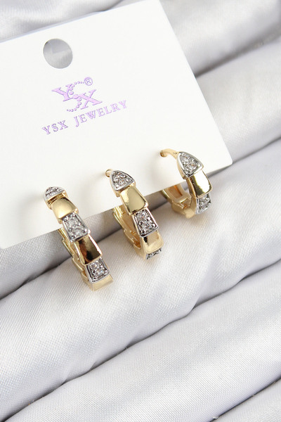 Skygo Brass Zircon Stone 3-Piece Hoop Model Gold and Silver Color Women's Earrings - Tj-Bkp11151