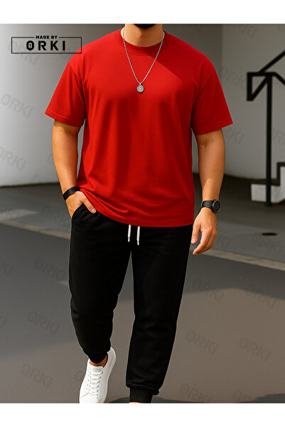 EFFRENATU Power Fit – Oversize Red T-Shirt & Black Pants Jogger Tracksuit Set