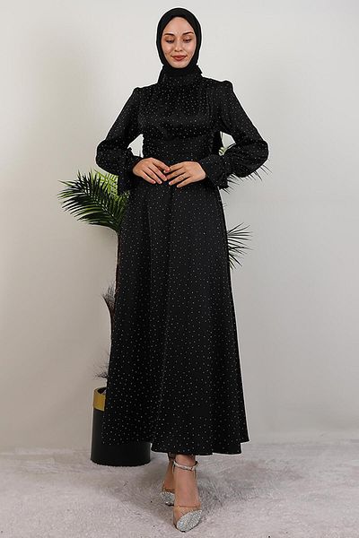 GİYZAMİLA Saliha Satin Dress Black