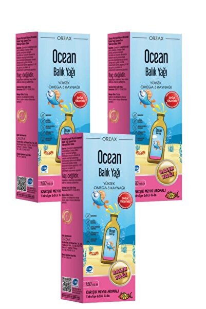 Ocean Tutti Frutti Karışık Meyve Aromalı Balık Yağı Şurup 150 ml 3 Adet
