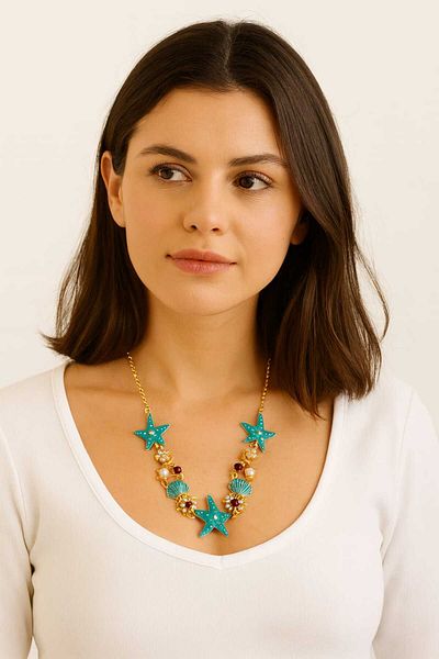 GLOW LUXE Zara Collection Model Seashell Pearl Stone Necklace