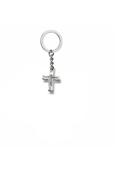 Herşey Nota Elegant Cross Figured Unisex Keychain with White Stones – Zamak Metal Bag Ornament and Religious Themed Accessory