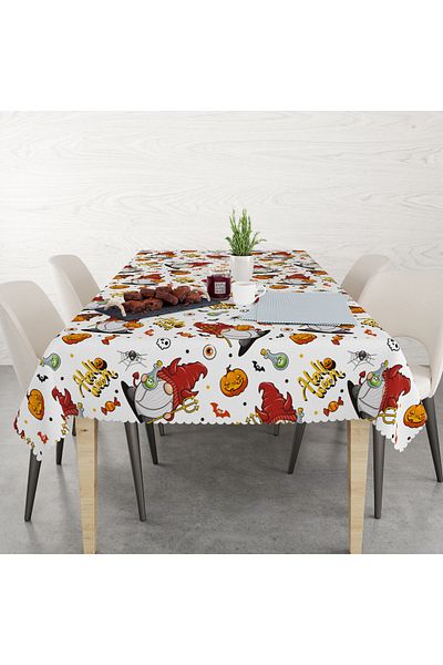 yok yok evim eve dair her şey Halloween Patterned Halloween-Themed Linen Effect Worry-Free Tablecloth