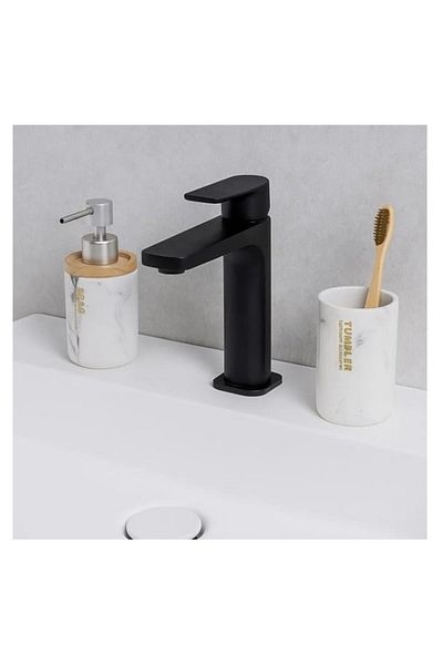 BREZIUM Bathroom accessory set consisting of liquid soap dispenser and toothbrush holder,