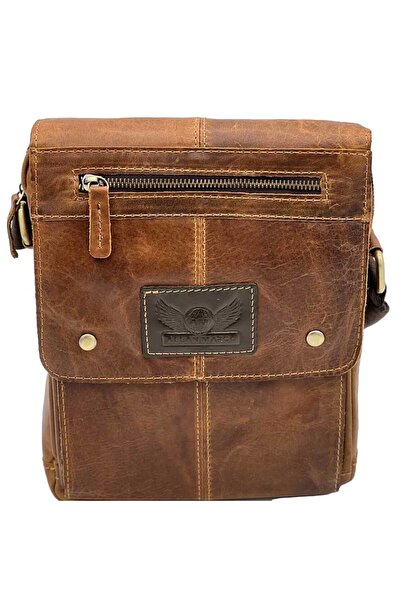 OEM Men's shoulder bag made of genuine leather Brown, Allan Marco, 25 x 21 x 5.5 cm