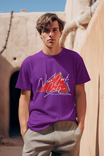 ArtYus Men's Triangle Nyc Transfer Printed Round Neck Short Sleeve T-Shirt