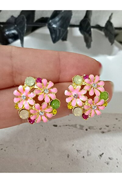 mos&more Pink Enamel Gold Daisy Earrings