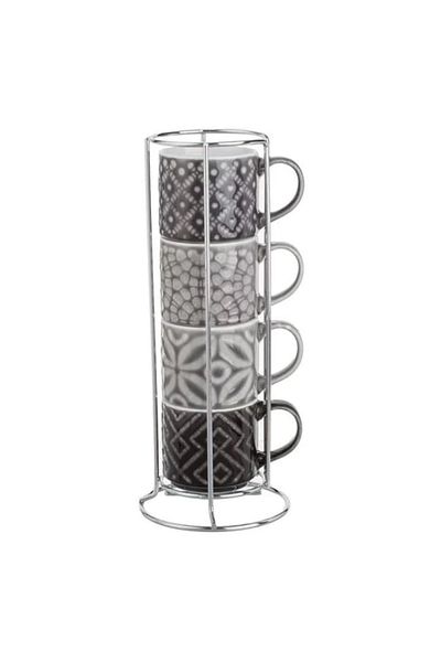 BREZIUM Set of 4 porcelain coffee mugs with stand, BREZIUM, 100 ml, multicolor
