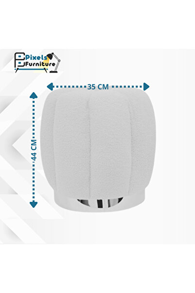 PixelsFurniture Pixel Furniture Geometric Round Pouf Chair in Boucle Fabric, Grey