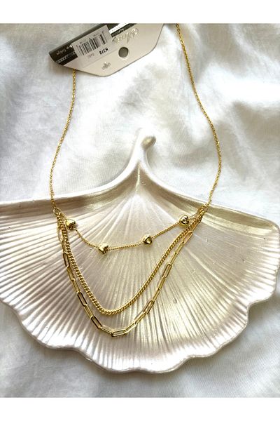 DEFORA 3-Piece Heart Chain Gold Women's Necklace