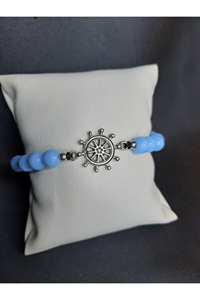 MRYart Blue Glass Beaded Ship Rudder Figured Bracelet