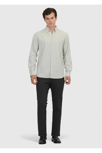 Ramsey Green Striped Woven Casual Cotton Blend Shirt