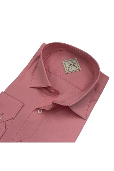 EREN STYLE Linen Linen Classic 100% Cotton Long Sleeve Slim-Fit Anti-Sweat Pink Shirt (Regular Fit)