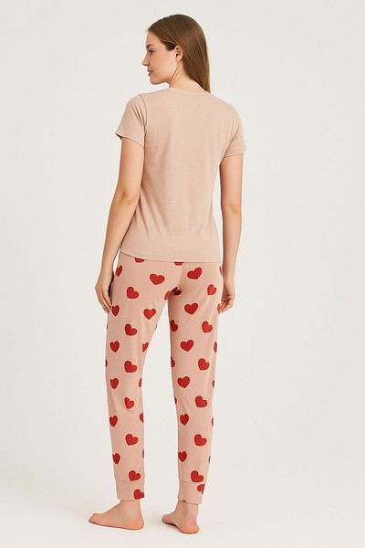FAMES PİJAMA Summer Short Sleeve Heart Pattern Pajama Set
