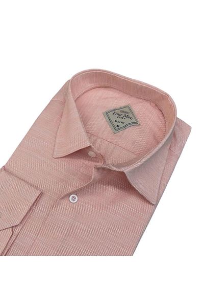 EREN STYLE Linen Linen Classic 100% Cotton Long Sleeve Slim-Fit Anti-Sweat Pink Shirt (Regular Fit)