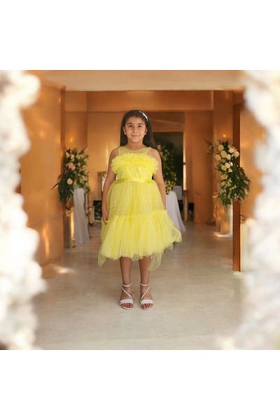 Ahsenimbebe Chest Ruffle Sequin Short Girl's Evening Dress