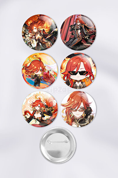 ZipZap Mavuika Genshin impact Çanta Süsü Rozet İğneli Buton Rozet Seti (6 ADET)