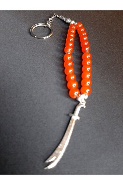 MRYart Red Glass Beaded Sword Figured Rosary Keychain & Bag Accessory
