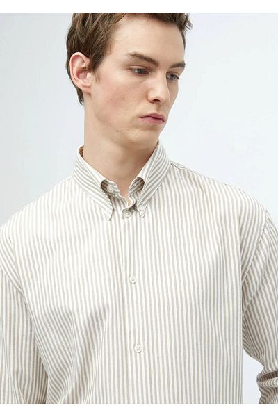 Ramsey Camel Hair Striped Woven Casual Cotton Blend Shirt