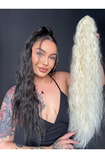 Suzan Peruk Açık sarı Afro Dalgalı Tokalı Mandallı Postiş At kuyruğu Ekstra u...