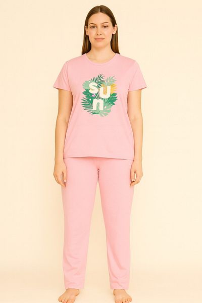 FAMES PİJAMA Summer Short Sleeve Sun Pattern Pajama Set
