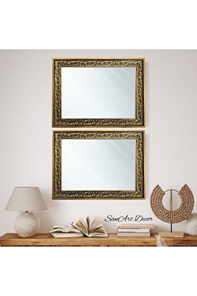 Sanart Ayna, Çerçeveli Ayna, Duvar Aynası, 2 Parça Vintage Ayna, Dekoratif Ay...