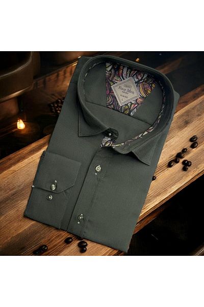 EREN STYLE Linen Linen Classic 100% Cotton Long Sleeve Slim-Fit Anti-Sweat Anthracite Shirt (Regular Fit)