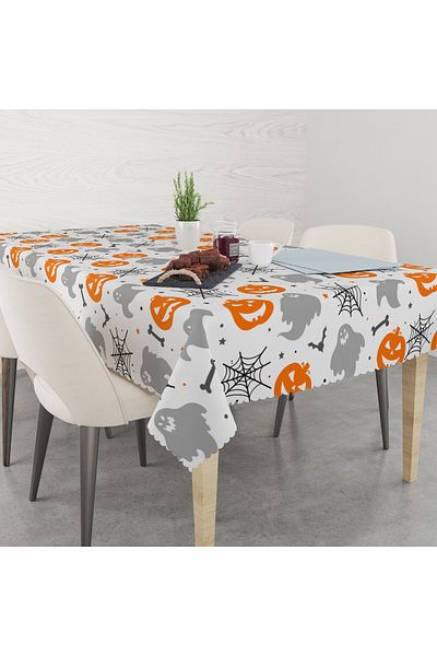 yok yok evim eve dair her şey Halloween Themed Pumpkin Patterned Linen Effect Worry-Free Tablecloth