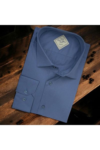 EREN STYLE Linen Linen Classic 100% Cotton Long Sleeve Slim-Fit Anti-Sweat Blue Shirt (Regular Fit)