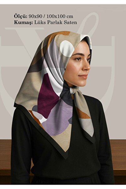 DESENİX وشاح بنمط هندسي تجريدي |   خلفية بيج |   90x90 - 100x100 سم |   ساتان...