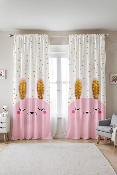 EVPANYA Golden Eared Rabbit Patterned Children's Baby Room Background Curtain (Single Wing Pricing)