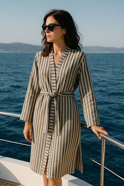 Hayalet Natural Cotton Woven Striped Kimono – Thin and Breathable Summer Design