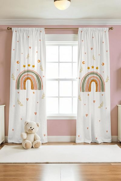EVPANYA Starry Rainbow Patterned Children's Baby Room Background Curtain (Single Wing Pricing)