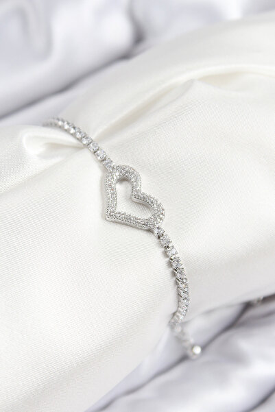 TJ Brass Zircon Stone Heart Model Silver Color Elevator Women's Bracelet Tj-B...