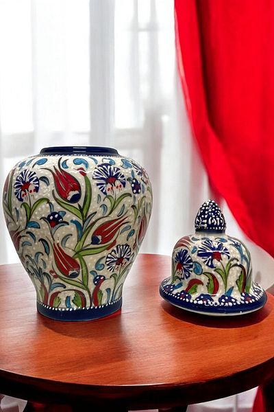 STORESZA 30cm Handmade Kutahya Chinese Shah Cube Tile Vase – Blue