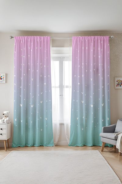 EVPANYA Pink Blue Hearts Patterned Children's Baby Room Background Curtain (Single Wing Pricing)