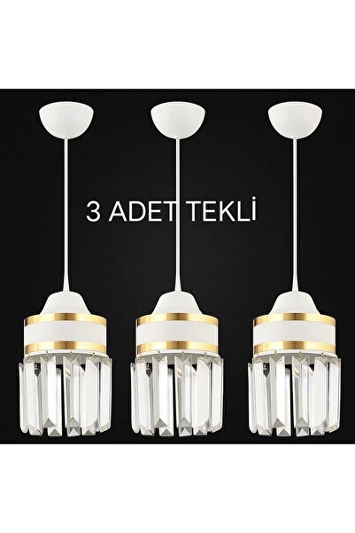 KARDELEN AYDINLATMA AVİZE Kardelen Nairobi Beyaz 3 Adet Kristal Taşlı Lüks Avize