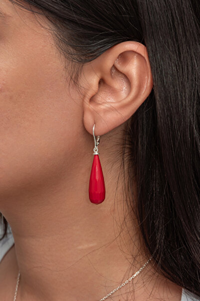 esem gold 925 AYAR KIRMIZI DAMLA DOĞAL TAŞLI GÜMÜŞ KÜPE