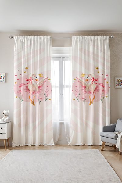 EVPANYA Ballerina Swan Patterned Children's Baby Room Background Curtain (Single Wing Pricing)