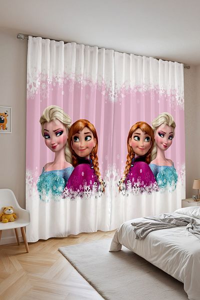 EVPANYA Pink Snowy Elsa Anna Patterned Children's Baby Room Background Curtain (Single Wing Pricing)