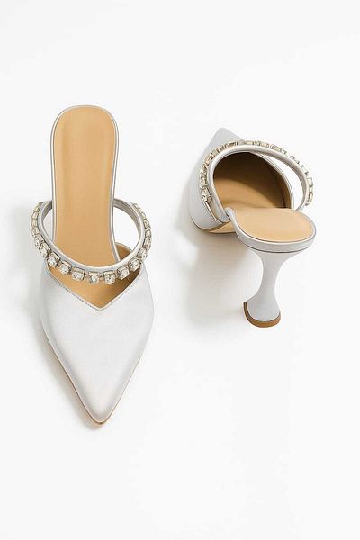 Bayramoğlu Pantofi cu toc subțire SILVER Satin Stone (9cm)